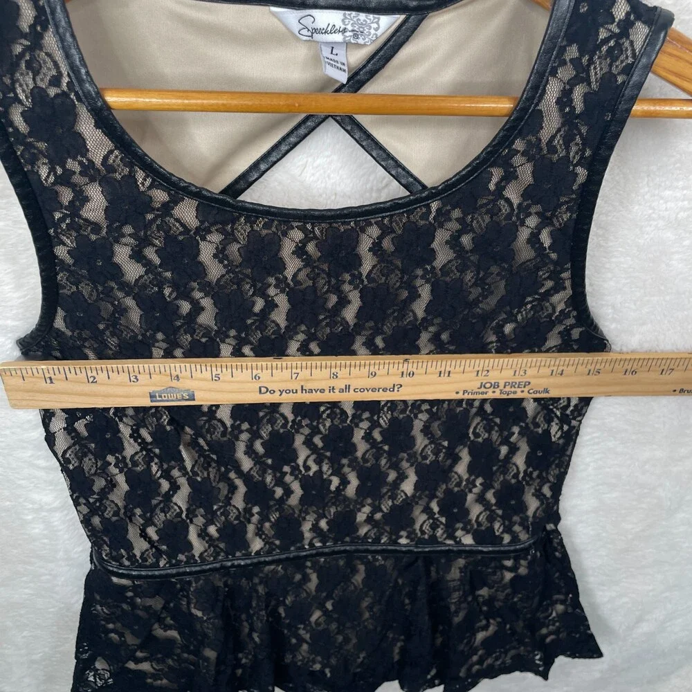 Speechless Black Lace Peplum Top Womens Large Open Back Sleeveless Whimsigoth - Picture 6 of 9